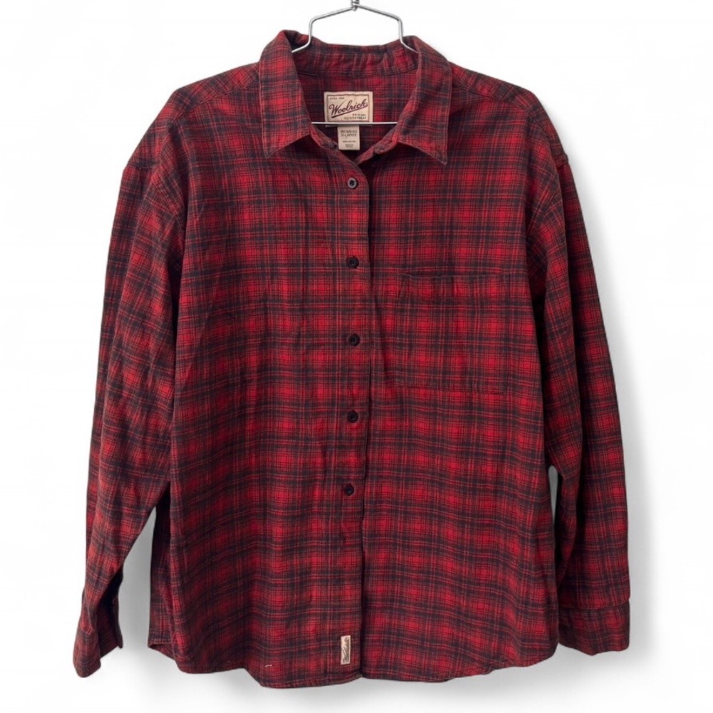 Woolrich Red and Grey Flannel Plaid Button Down Shirt Women’s Size XL Cabin Core